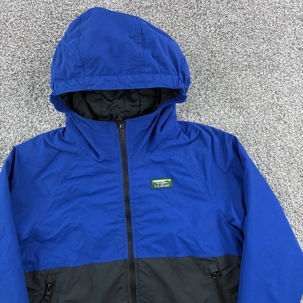 L.L. Bean Hooded Jacket Kids Small Blue Black Insulated Nylon Colorblock 513221